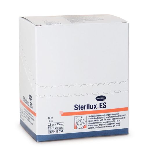 Sterilux Gáza kompresní sterilní 17 vláken 8 vrstev 7,5 x 7,5 cm 25x2 ks