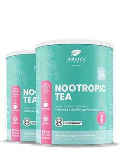 Nootropic Tea 1+1 | Podpora mozku a paměti | Funkční čaj | Čaj s Ginkgo bilobou | ProGinkgo™ | Bio | Veganský | Přírodní bylinky | 120g