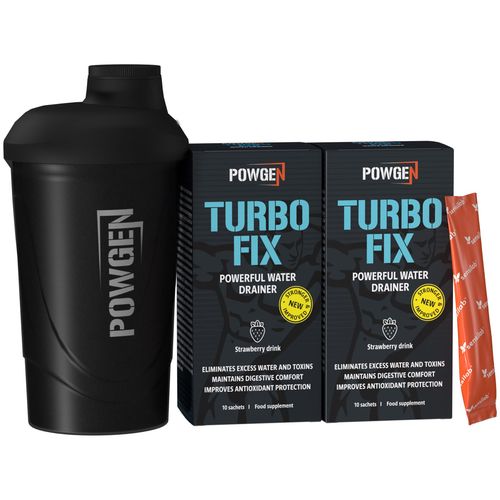 Turbo Fix Water Drainer | 1+1 GRATIS + SHAKER| Körper Entwässern für definierteren Körper | Bodybuilding | 2x 10 Beutel | PowGen