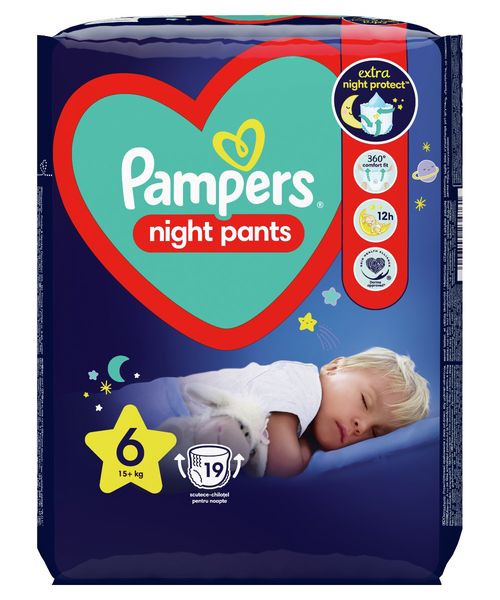 Pampers Night Pants vel. 6 15 kg+ dětské plenkové kalhotky 19 ks