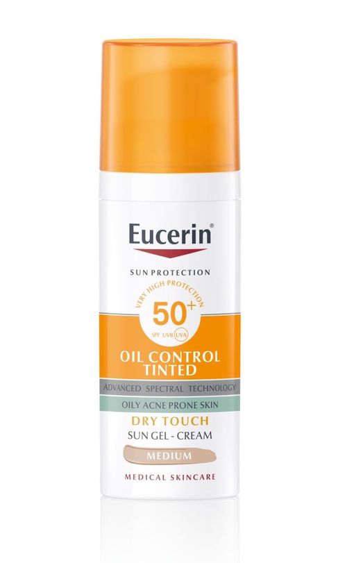 Eucerin Oil Control Ochranný krémový gel na opalování na obličej SPF 50+ středně tmavý 50 ml