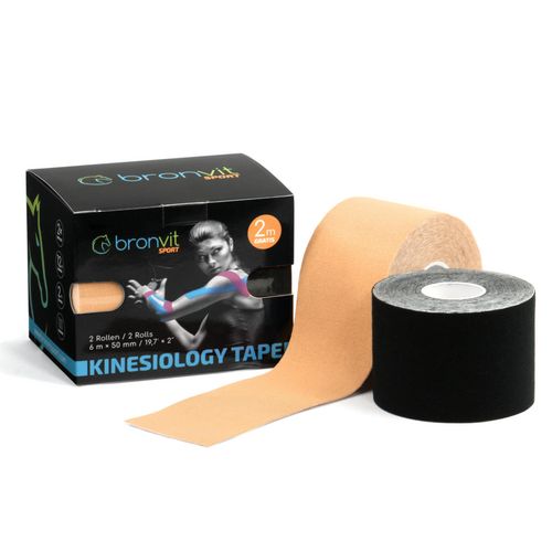 BronVit Sport Kinesio Tape set 5 cm x 6 m tejpovací páska 2 ks černá + béžová