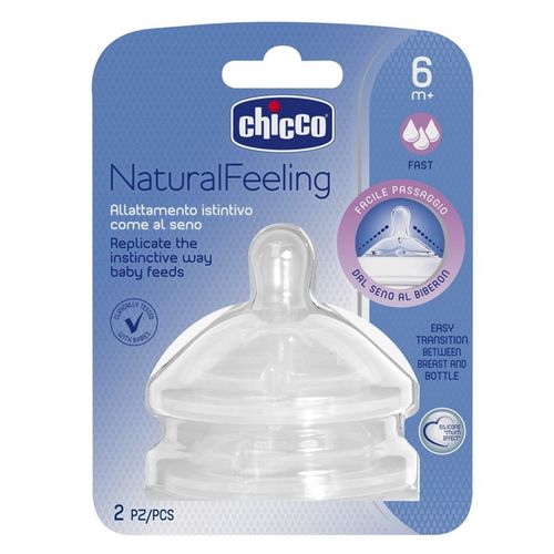 Chicco Natural Feeling Dudlík na láhev silikonový rychlý průtok 2 ks