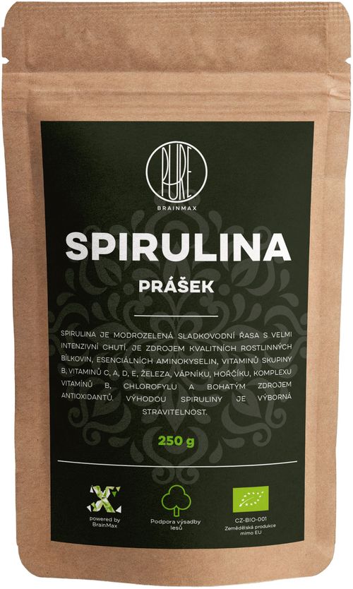 BrainMax Pure Spirulina BIO prášek, 250 g *CZ-BIO-001 certifikát