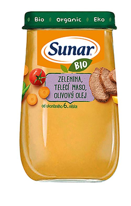 Sunar BIO Příkrm Zelenina a telecí maso 6m+ 190 g