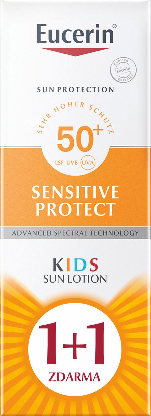 Eucerin SUN Sensitive Protect Kids SPF50+ dětské mléko na opalování 2x150 ml 1+1 ZDARMA