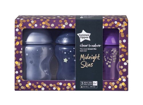 Tommee Tippee Láhev Midnight Skies 0m+ 260 ml dárková sada 3 ks