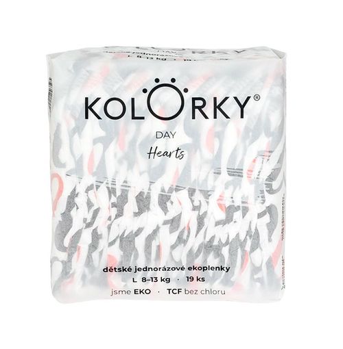 KOLORKY DAY Jednorázové eko plenky vel. L 8-13 kg 19 ks srdce