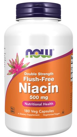 Now® Foods NOW Niacin, Bez vedlejšího účinku zčervenání, 500 mg (Double Strength), 180 rostlinných kapslí