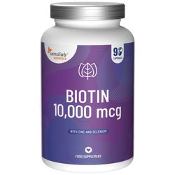Essentials Biotin 10 000 mcg. 90 kapslí. Mimořádně vysoký obsah biotinu se zinkem a selenem. Nejlepší biotin pro vlasy, nehty a pokožku | Sensilab