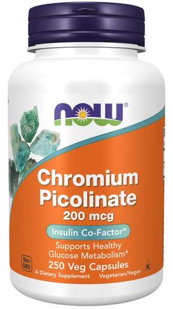 NOW® Foods NOW Chromium Picolinate, 200 mcg, 250 rostlinných kapslí