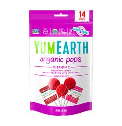YumEarth BIO Ovocná lízátka s vitamínem C s příchutí jahody, třešně a lesních plodů 14 ks 87 g