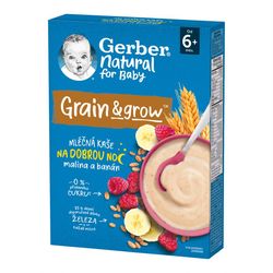 Gerber Natural for Baby Mléčná kaše na dobrou noc malina+banán 6m+ 220 g