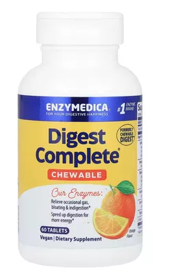 Enzymedica Digest Complete Chewable Orange, Trávící enzymy, pomeranč