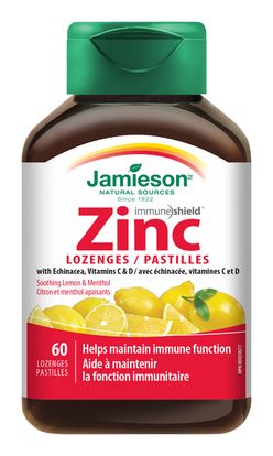 Jamieson Zinek s vitamíny C a D3 s příchutí citronu a máty 60 pastilek