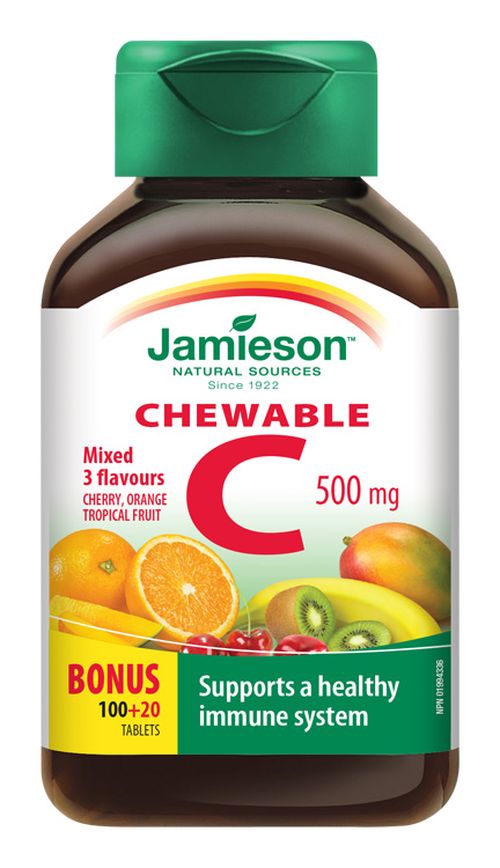 Jamieson Vitamin C 500 mg 3 ovocné příchutě 120 cucacích tablet