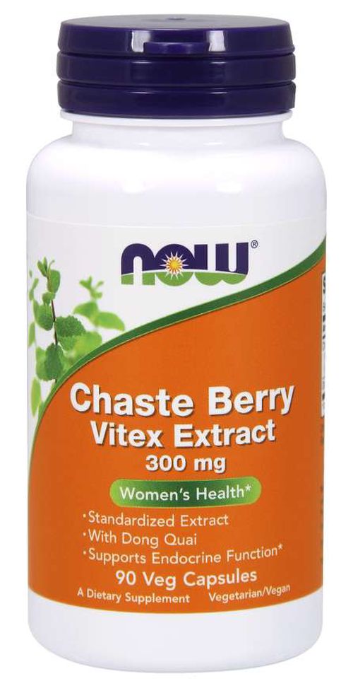 NOW® Foods NOW Chaste Berry Vitex Extract (Drmek obecný), 300 mg, 90 rostlinných kapslí