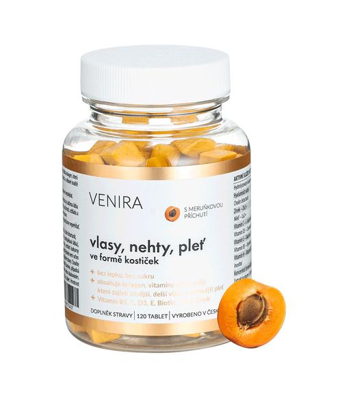 Venira Vlasy, nehty, pleť ve formě kostiček meruňka 120 tablet
