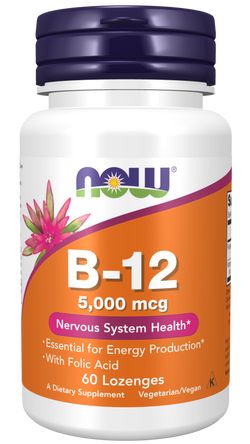 Now® Foods NOW Vitamin B12 with Folic Acid (Vitamín B12 + Kyselina Listová), 5000 mcg, 60 pastilek