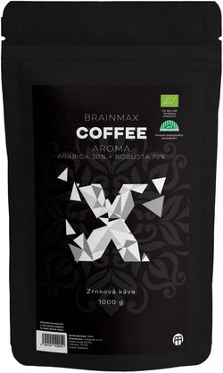 BrainMax Coffee Aroma (Arabica 30% + Robusta 70%), zrnková káva, BIO, 1000 g *CZ-BIO-001 certifikát