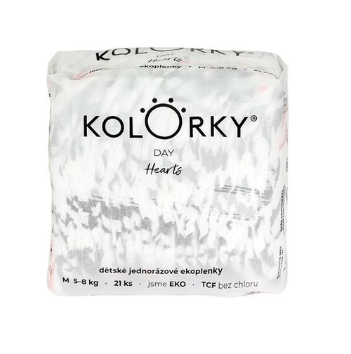 KOLORKY DAY Jednorázové eko plenky vel. M 5-8 kg 21 ks srdce