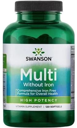 Swanson Multi without Iron (multivitamín bez železa), 120 kapslí