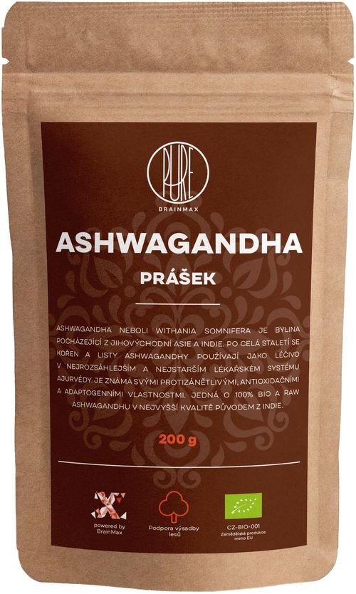 BrainMax Pure Ashwagandha BIO prášek, 200 g *CZ-BIO-001 certifikát