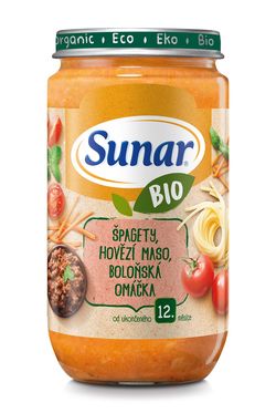Sunar BIO Příkrm Špagety, hovězí maso a boloňská omáčka 12m+ 235 g