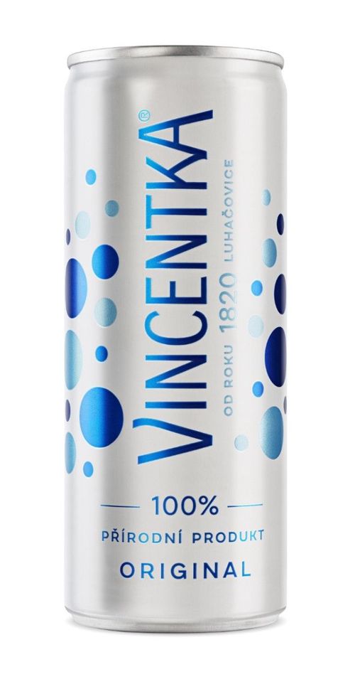 Vincentka Přírodní minerální voda plech 250 ml