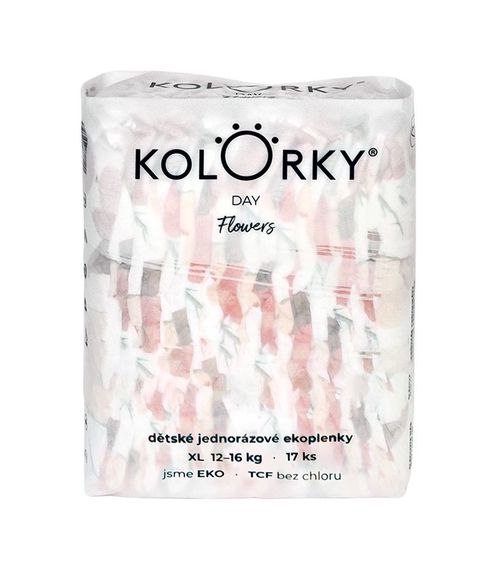 KOLORKY DAY Jednorázové eko plenky vel. XL 12-16 kg 17 ks květy