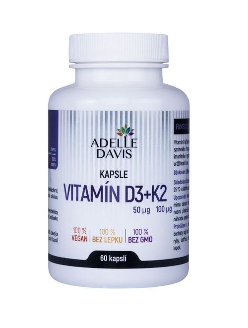 Adelle Davis Vitamín D3 50 mcg + K2 100 mcg 60 kapslí