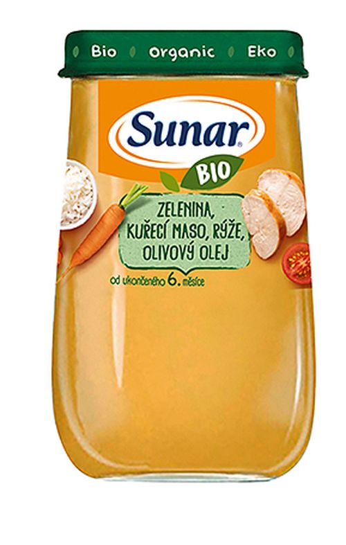 Sunar BIO Příkrm Zelenina, kuřecí maso a rýže 6m+ 190 g