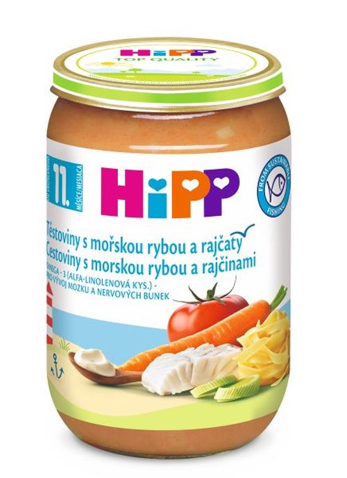 Hipp DĚTSKÉ MENU BIO Jemné těstoviny s mořskou rybou a rajčaty 220 g