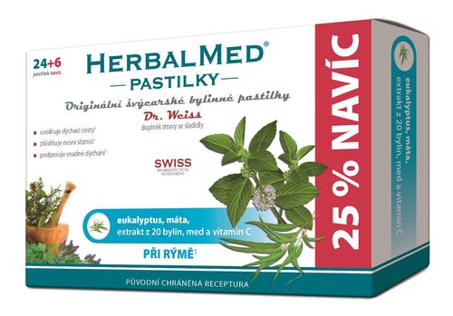 Dr. Weiss HerbalMed Eukalyptus + máta + vitamin C 24+6 pastilek