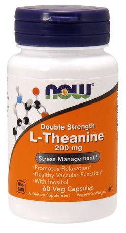 NOW® Foods NOW L-Theanine s Inositolem Double Strength, 200 mg, 60 rostlinných kapslí